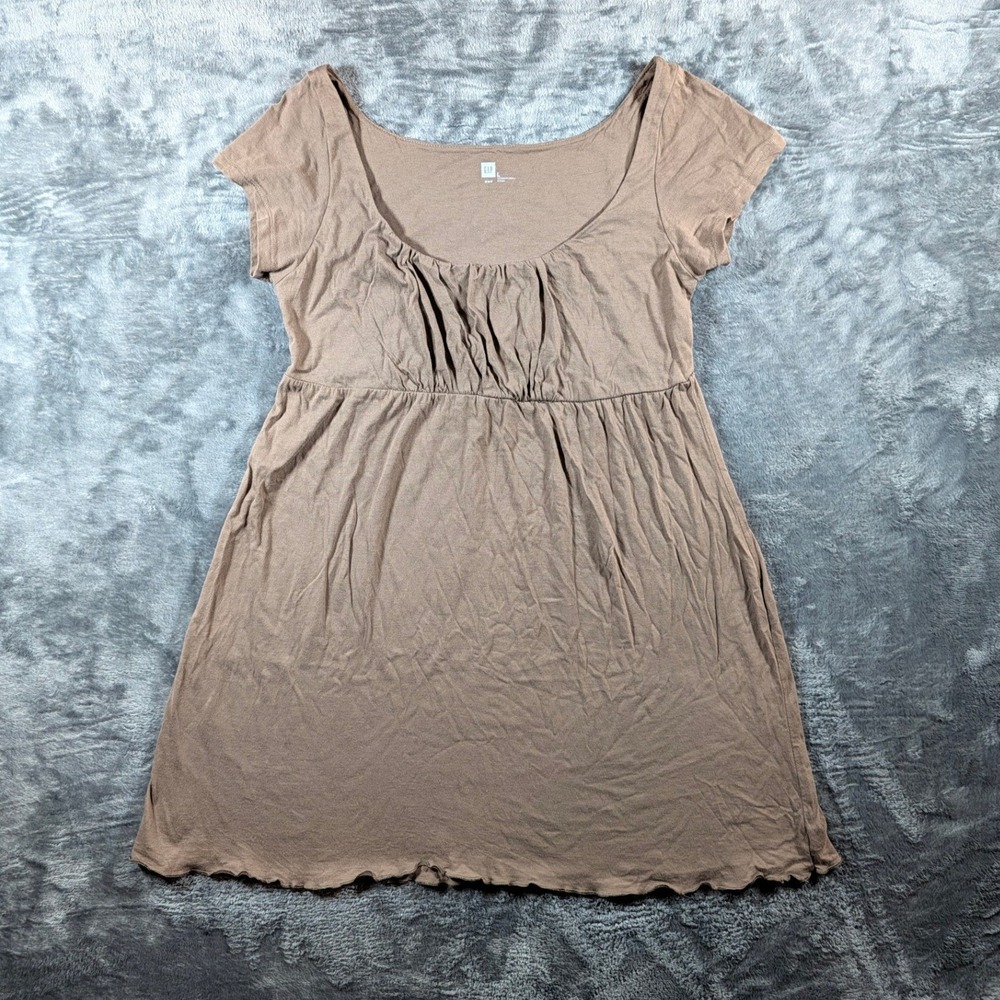 Gap Womens Empire Waist Babydoll Top Size L Brown Lettuce Edge Fairycore Jersey
